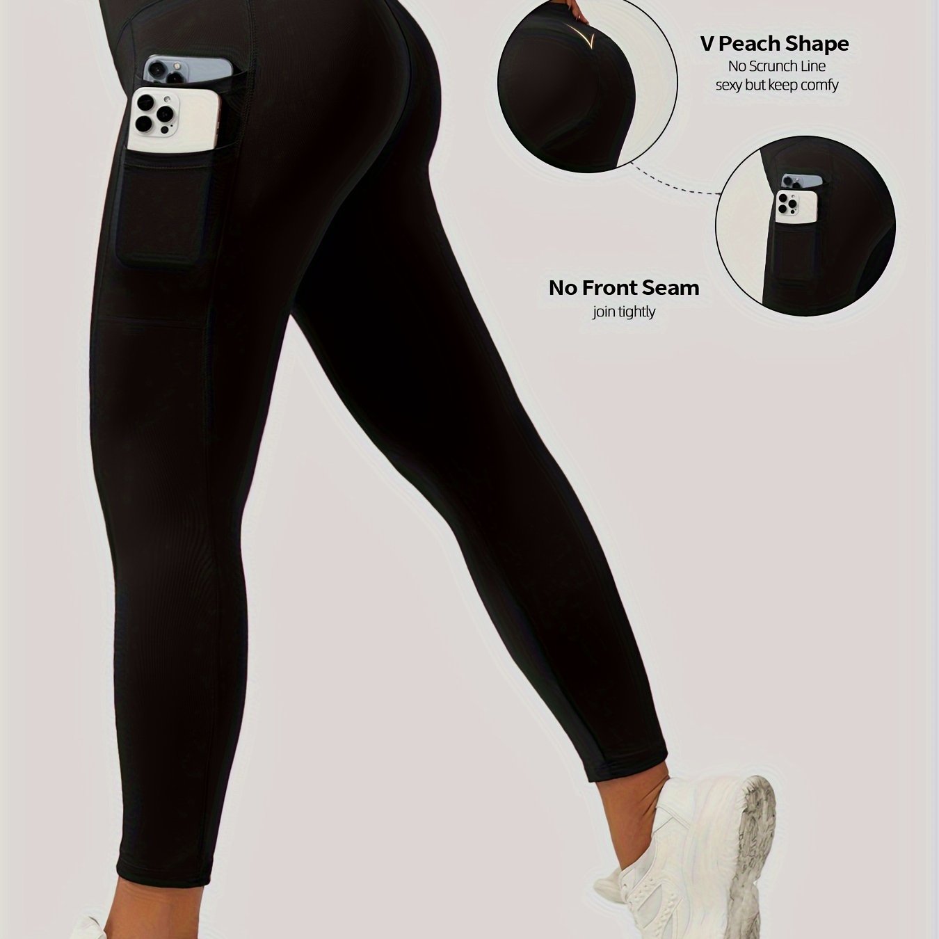 Women's High-Waisted Yoga Leggings 7/8 Length V-Shaped Pockets Workout Pants