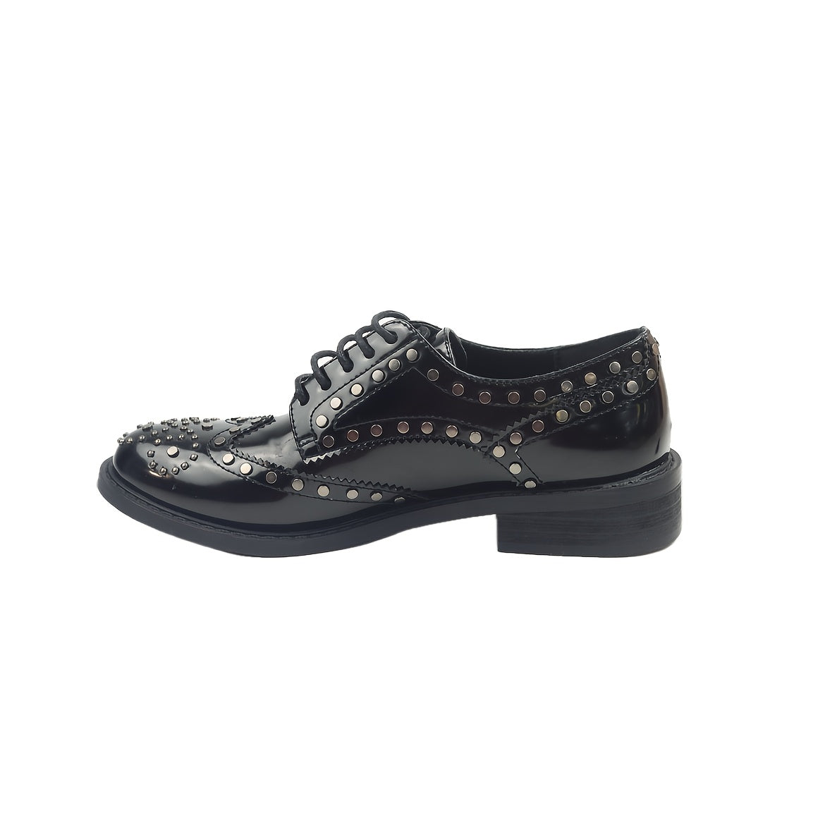 Women's Faux Leather Low Heel Oxford Shoes Black Brogue Flats