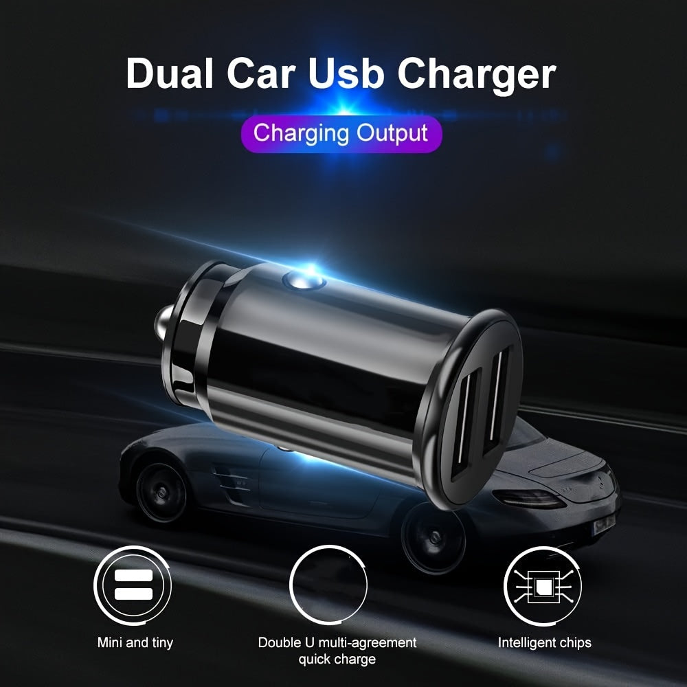 Universal Metallic Finish Fast USB Car Charger with Blue LED Indicator