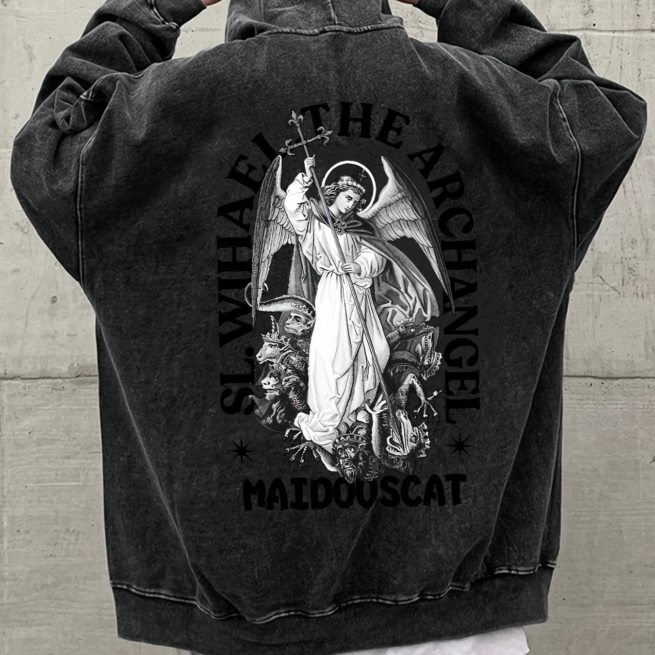 Plus Size Men's Hoodie Cotton Hooded Long Sleeve Casual Angel Print