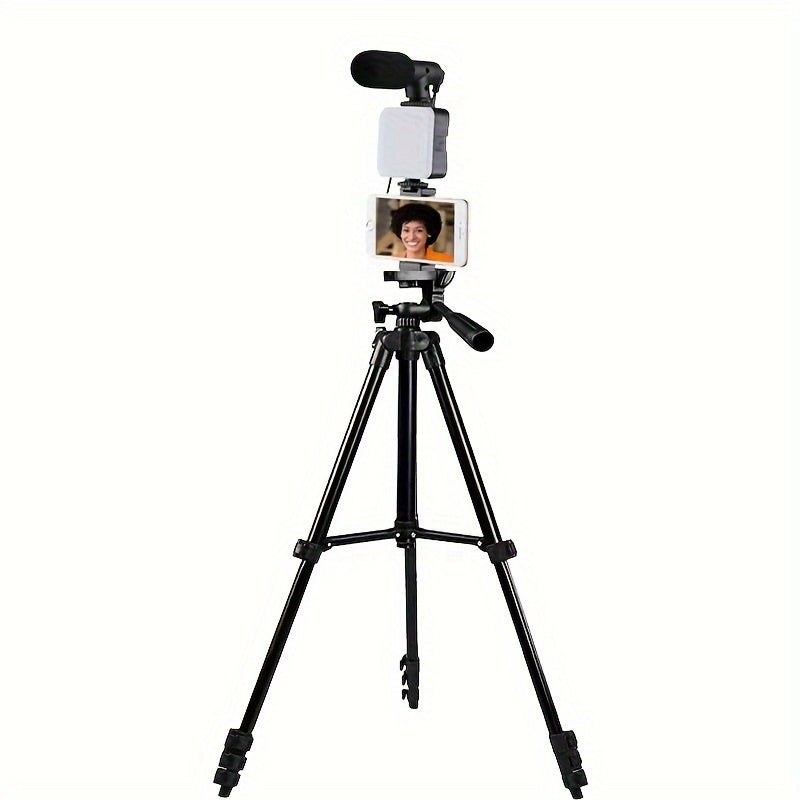 Vlogging Kit with Tripod Microphone and Lights for Live Streaming and Photography Black