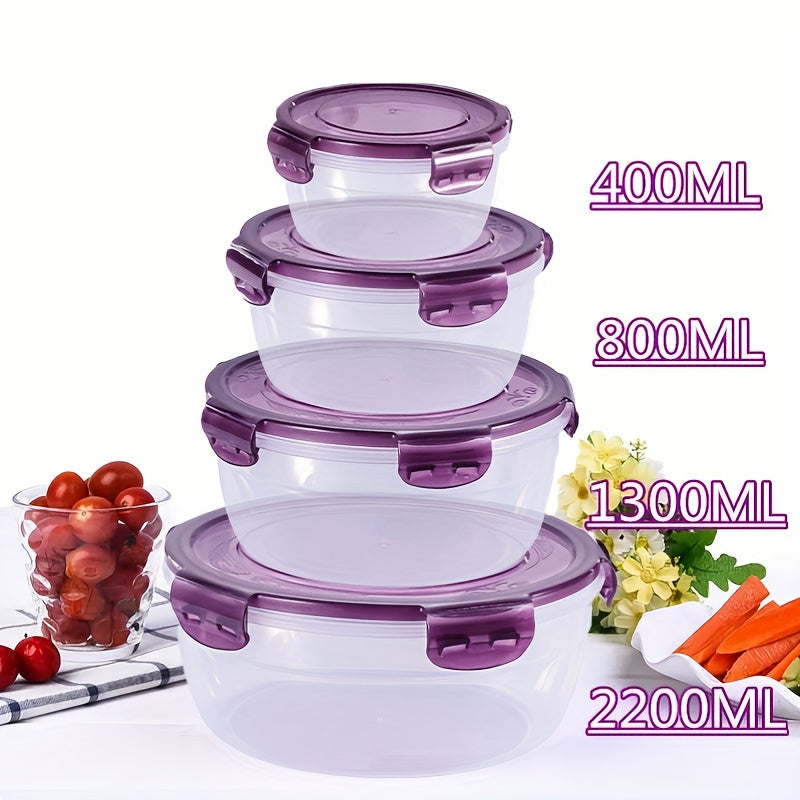 Set of 4 Plastic Food Storage Bowls with Lids Microwave Safe Reusable Kitchen Containers