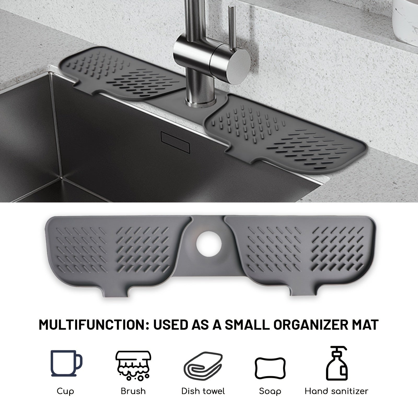 Silicone Sink Accessories Set Including Splash Pad Faucet Pad Drain Pad and Handle Drip Tray for Kitchen and Bathroom