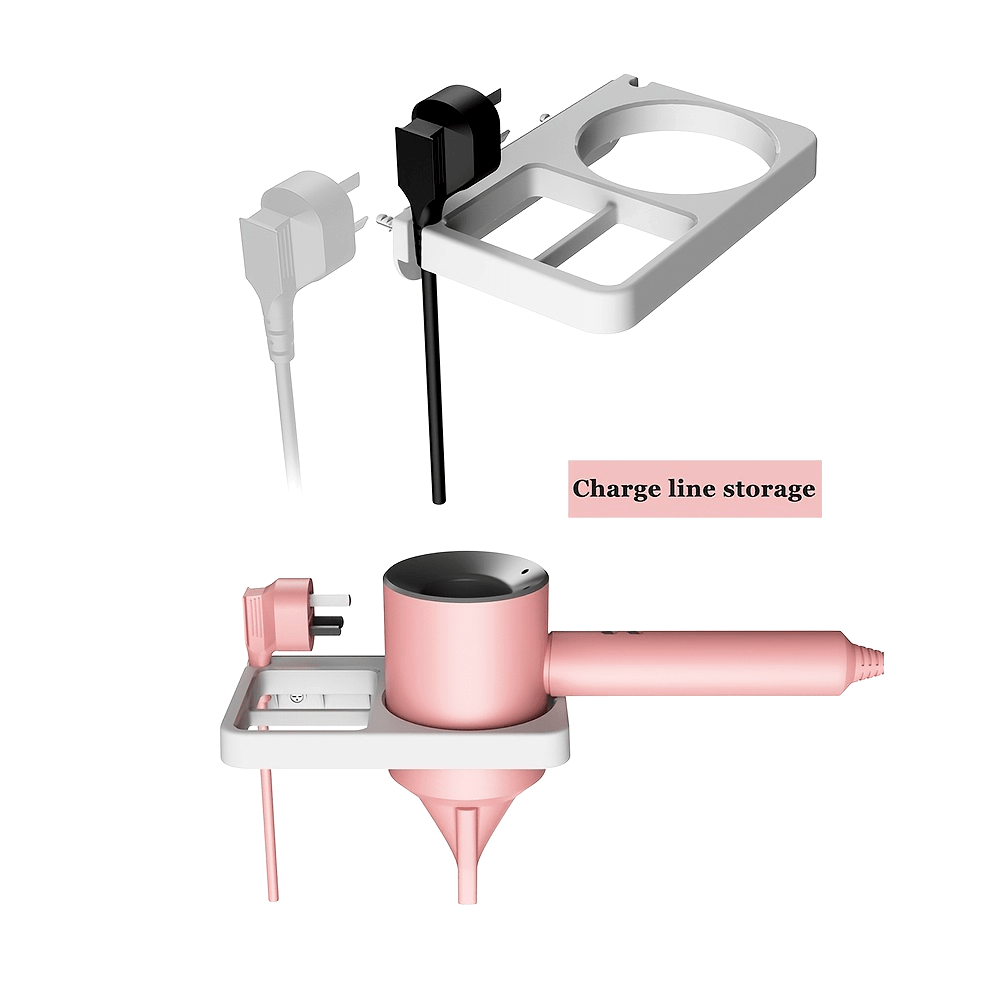 Wall-Mounted Hair Dryer and Flat Iron Rack with Cable Management