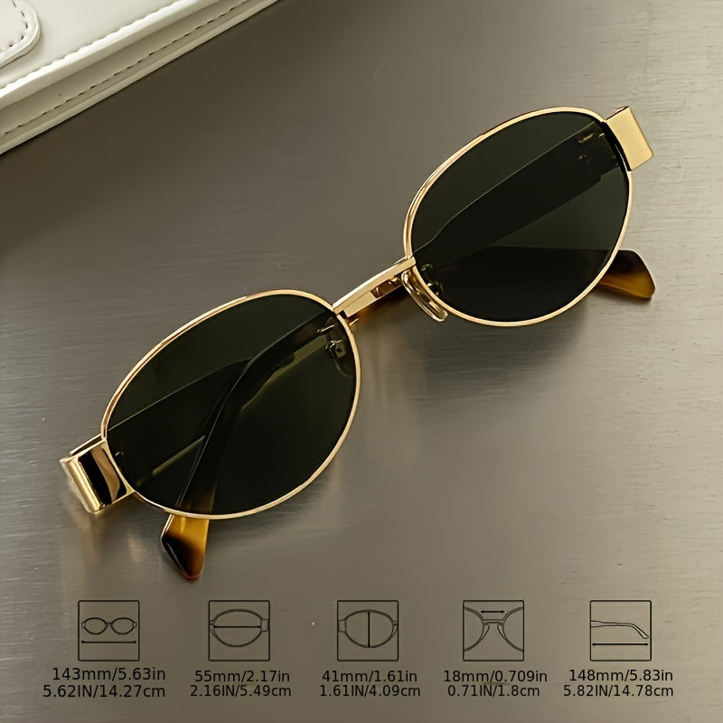 Women's Oval Sunglasses Metal Frame for Driving and Beach Trips