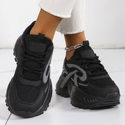 Women's Mesh Sneakers Lace Up Platform Breathable Non-slip Walking Shoes