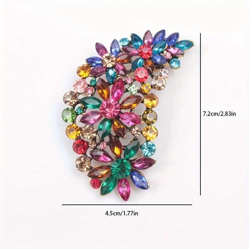 Retro Colorful Glass Brooch for Women Exaggerated Pin Jewelry