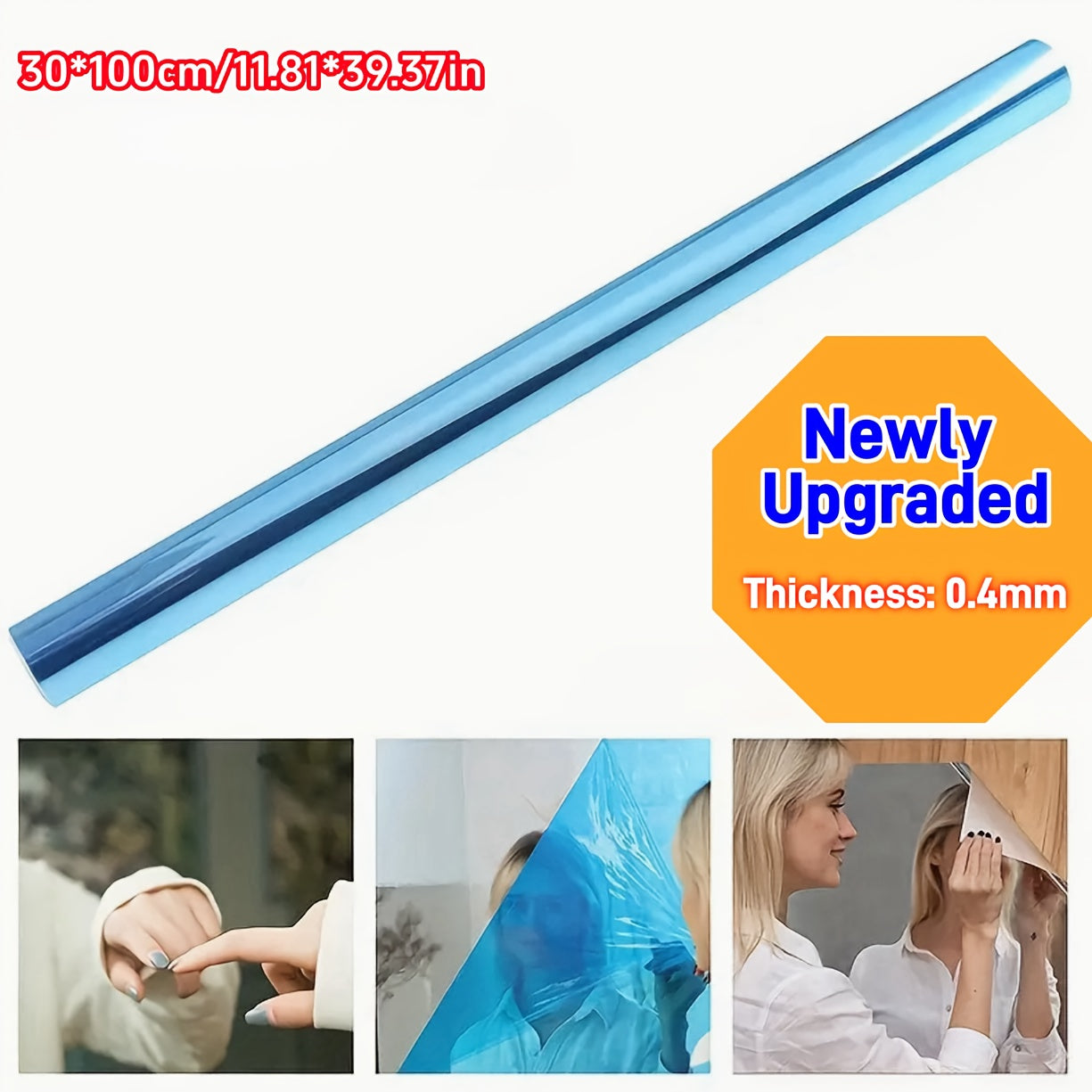 30x100cm Self-Adhesive Mirror Wall Sticker Roll with Glossy Surface for Bathroom Walls