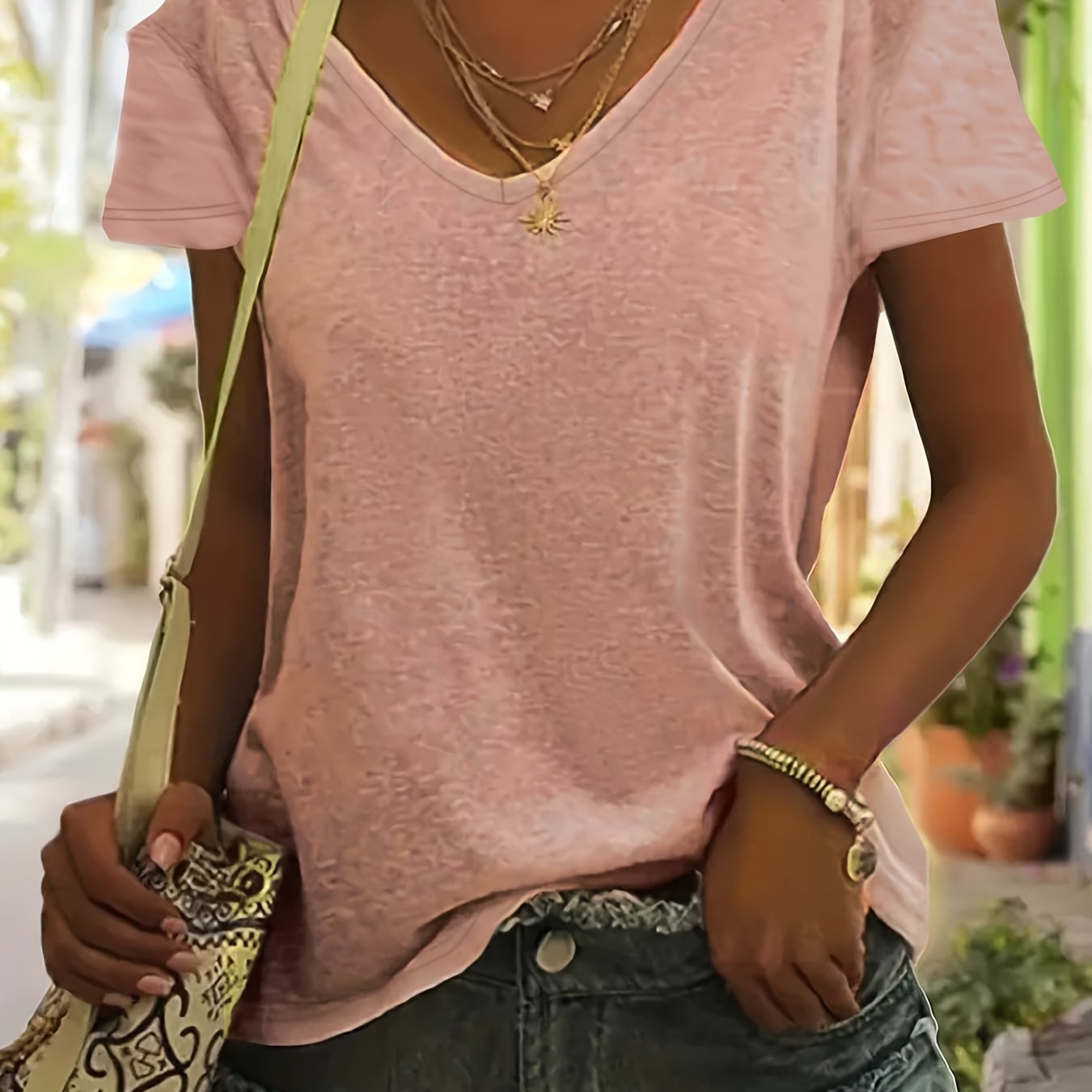 Plus Size Women's V Neck T-Shirt Casual Short Sleeve Spring Summer