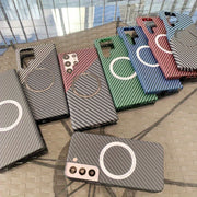 Ultra Slim Carbon Fiber Texture Phone Case for Galaxy S22 Ultra S23 Ultra S24 Ultra with Matte Ring Armor