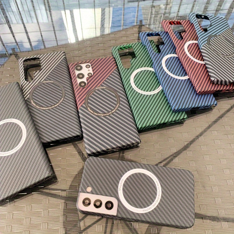 Ultra Slim Carbon Fiber Texture Phone Case for Galaxy S22 Ultra S23 Ultra S24 Ultra with Matte Ring Armor