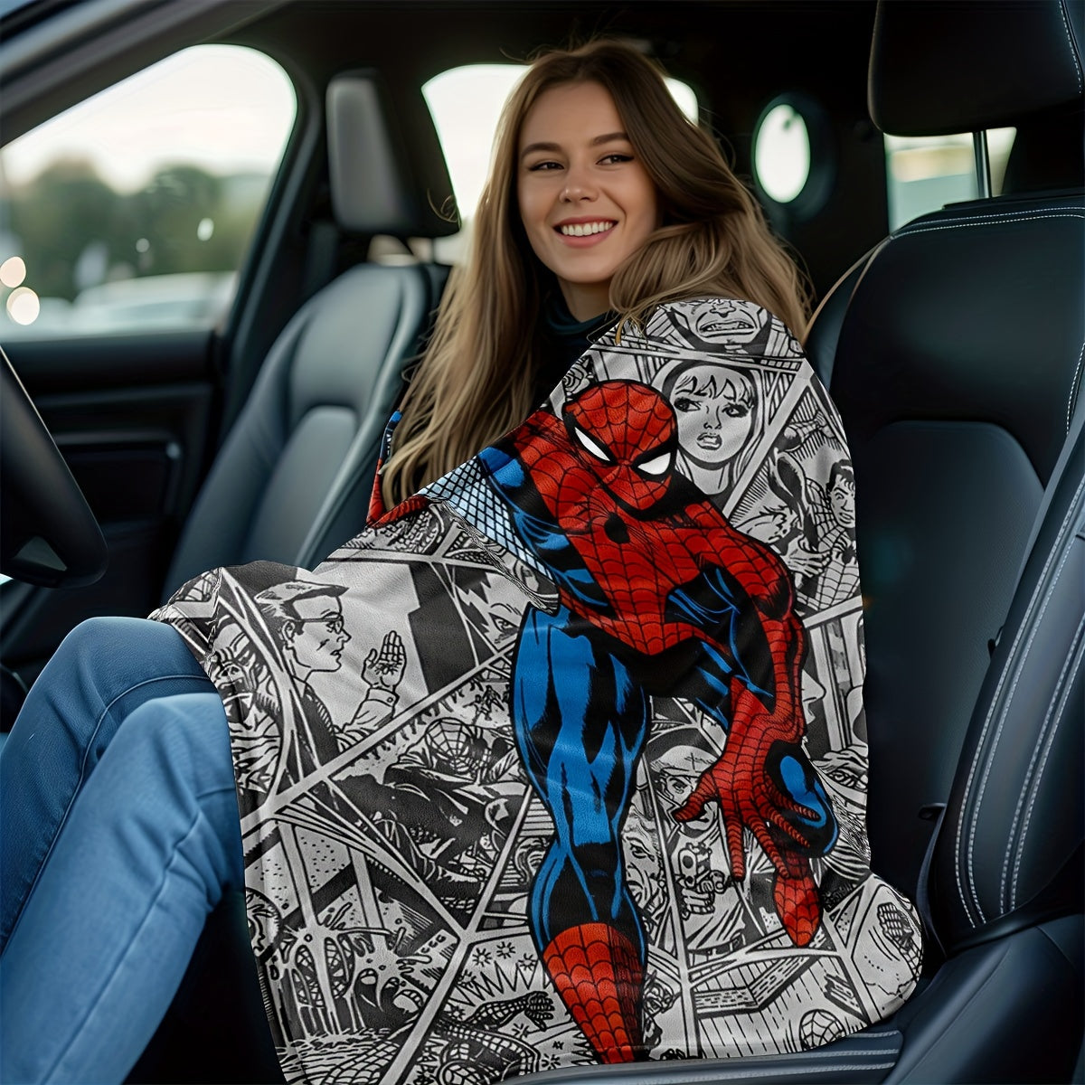 Multifunctional Plush Blanket with Spider-Man City Chase Comic Pattern for Kids and Adults
