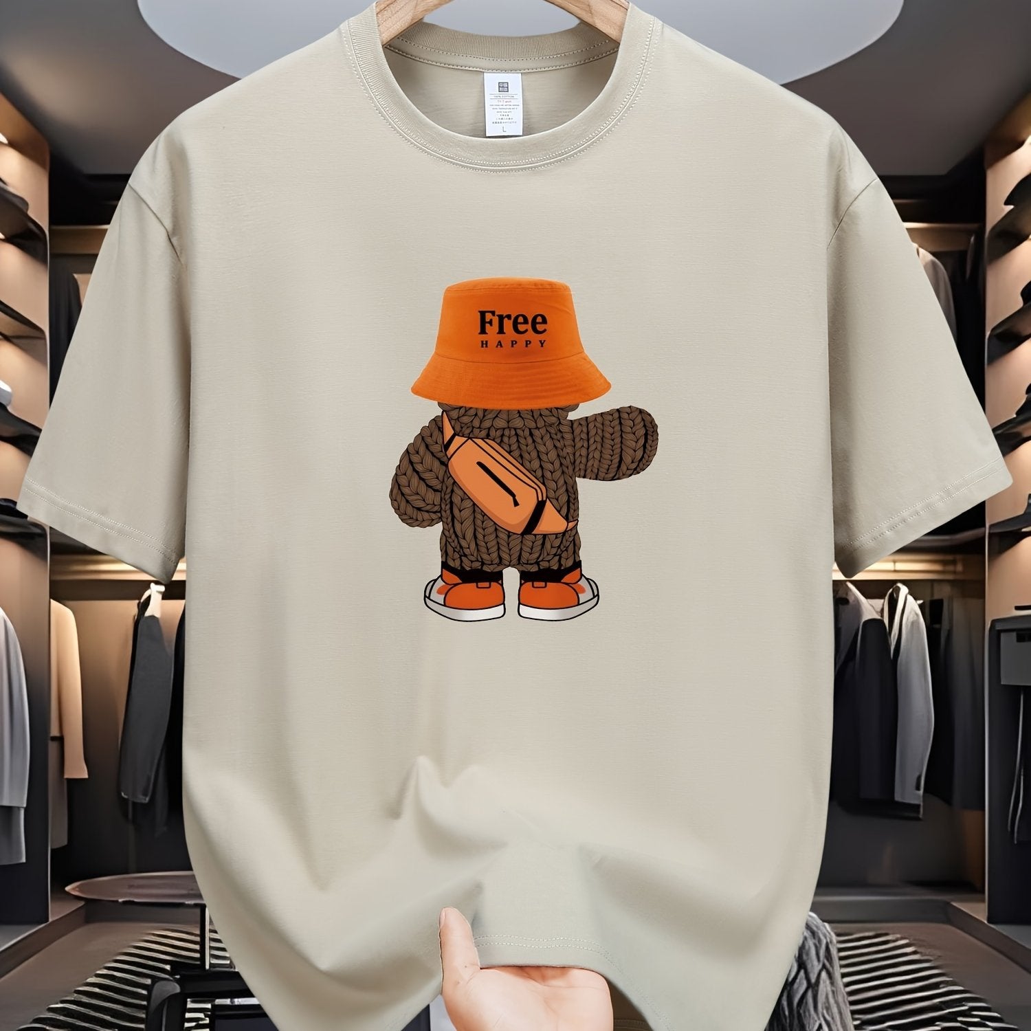 Men's Cotton Teddy Bear Graphic Print T-Shirt Short Sleeve Crew Neck Summer Casual