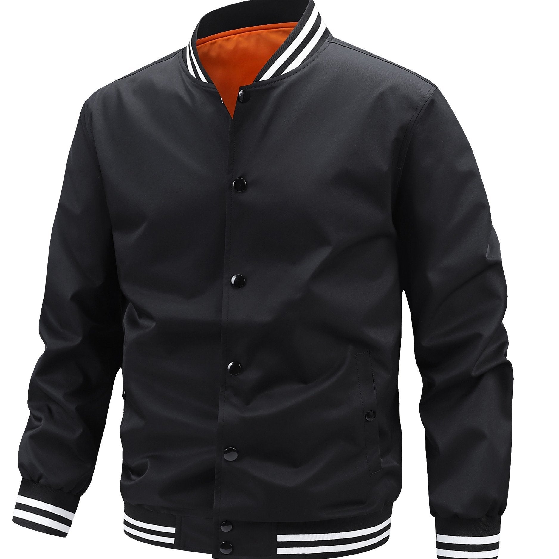 Men's Plus Size Varsity Jacket Lightweight Polyester Preppy Baseball Collar Pockets