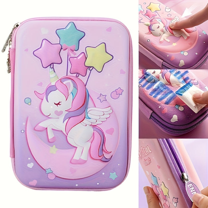 Cute Cartoon 3D Pencil Case Waterproof Large Capacity Multi-Layer Stationery Organizer Pink