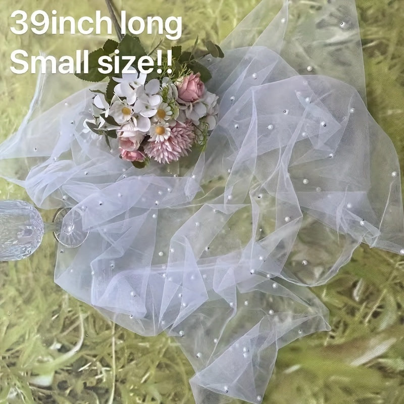 Camino de mesa de tul con perlas para bodas y fiestas, 72 pulgadas