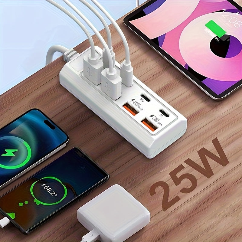 Multi Hole Power Strip with 4 USB and 4 PD Ports for Charging Devices