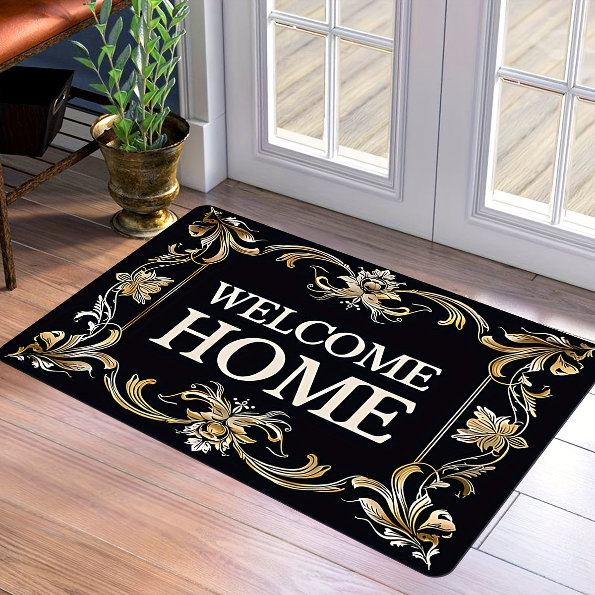 Bizning Home Floral Doormat bilan mehmondo'st muhit yarating - chidamli polyester mat, u sirg'almas, dog'ga chidamli va ichki/tashqi foydalanish uchun mukammal. Bu yengil, tez quriydigan mat oshxona, kir yuvish xonasi, hojatxona va boshqalar uchun ideal.