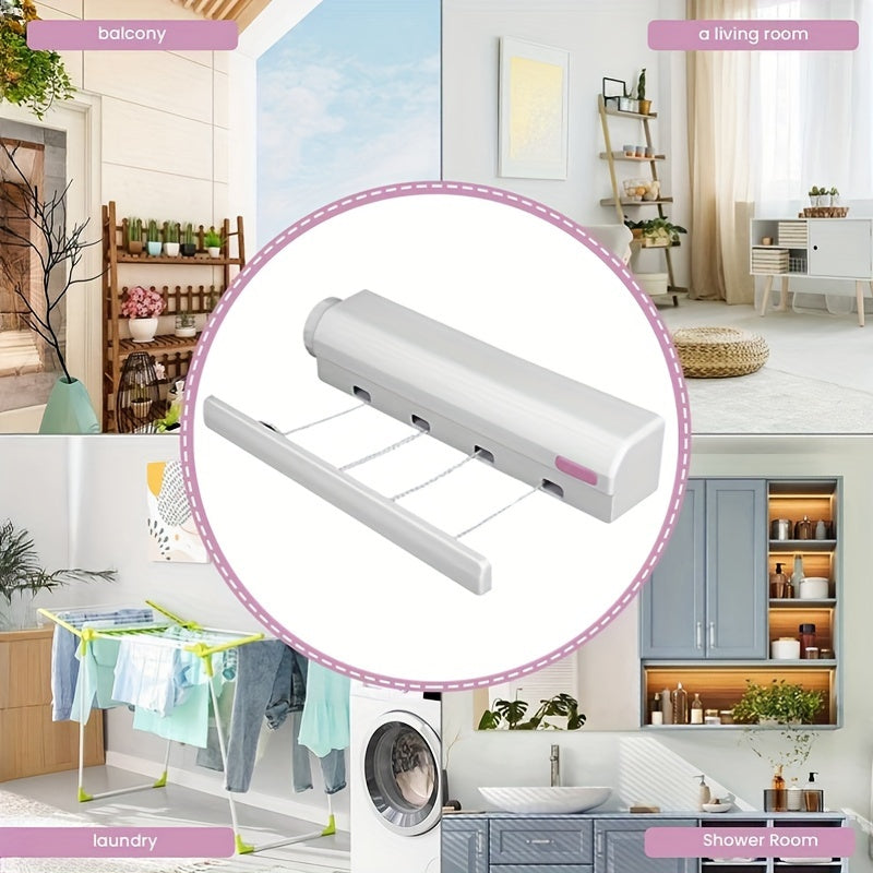 Retractable Wall Clothesline with Four Lines, Space-Saving, Durable Plastic, 28cm Length