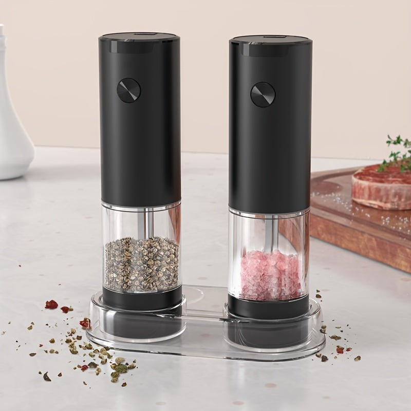 Electric Non-Rechargeable Battery Spice Grinder Set with Transparent Chamber for Home Cooking