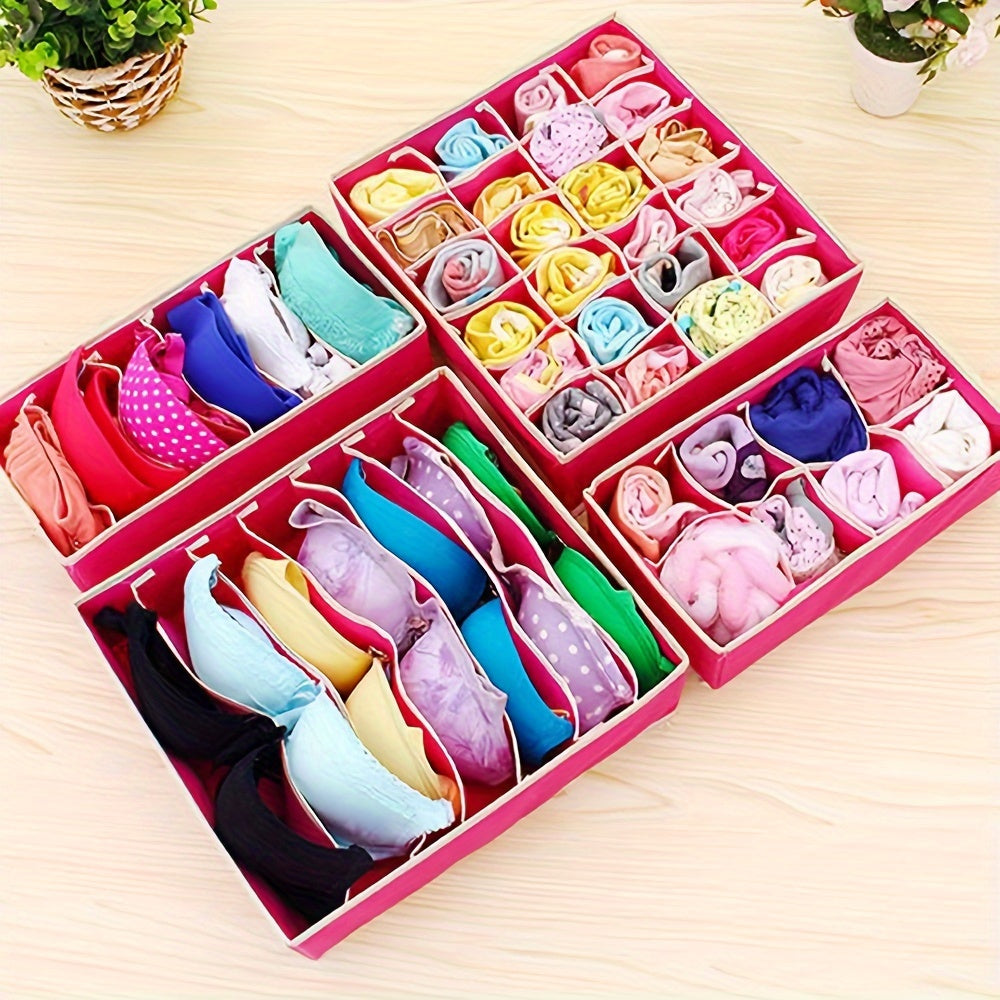 Набор из 4 розовых тканевых разделителей для ящиков для организации гардероба, регулируемый, экономящий пространство для хранения