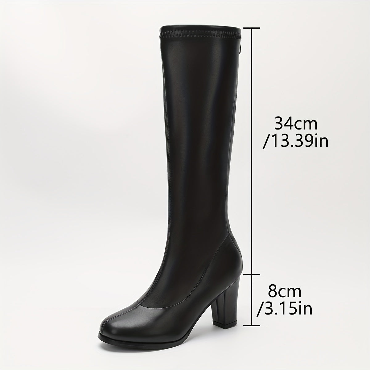 Women’s Faux Leather Chunky Heel Riding Boots Black Mid-Calf Platform