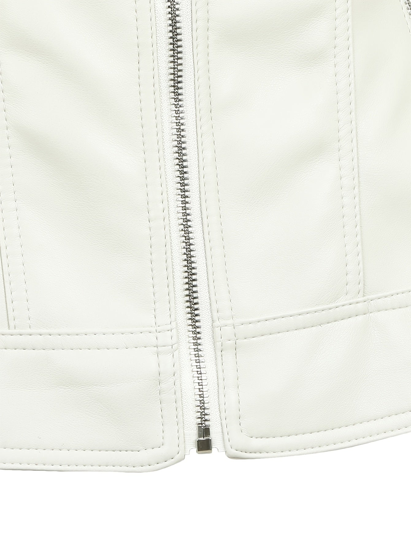 Women's Faux Leather Biker Jacket with Stand Collar and Zipper for Spring Fall Casual Wear