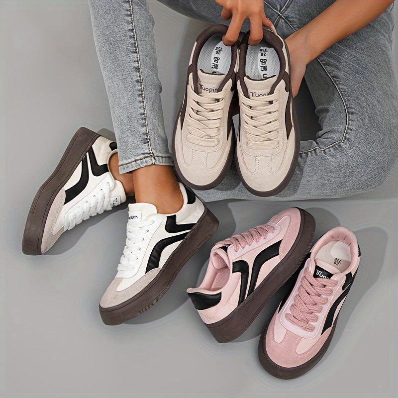 Women Canvas Sneakers Pink Black Casual All-Season Lace-Up