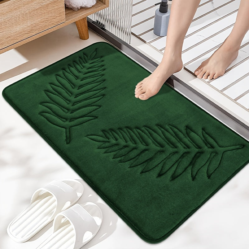 Non-Slip Leaf Pattern Bathroom Mat Absorbent Quick-Dry Polyester Rug