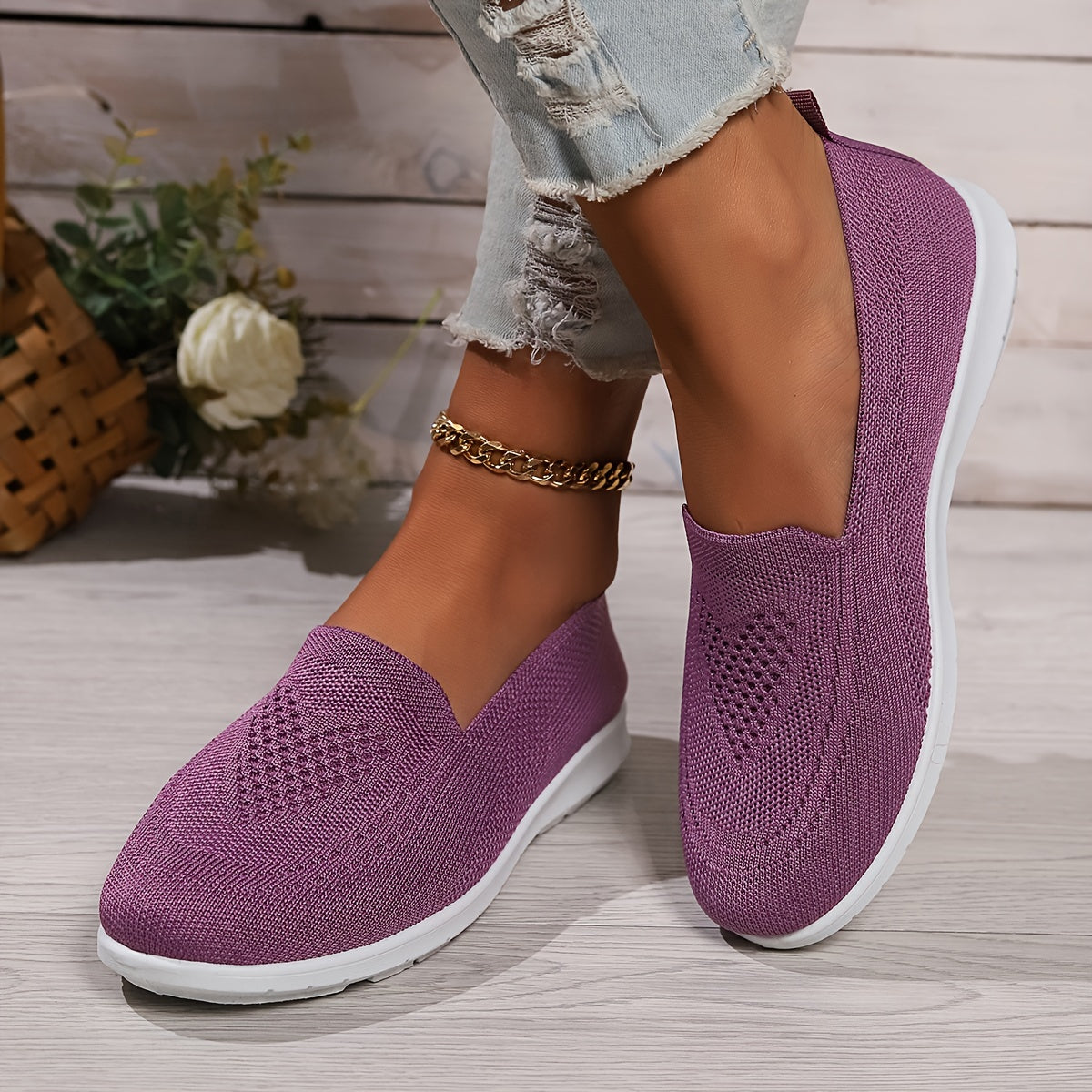 Women's Knit Sneakers - Lightweight Slip-On Breathable Mesh Gray