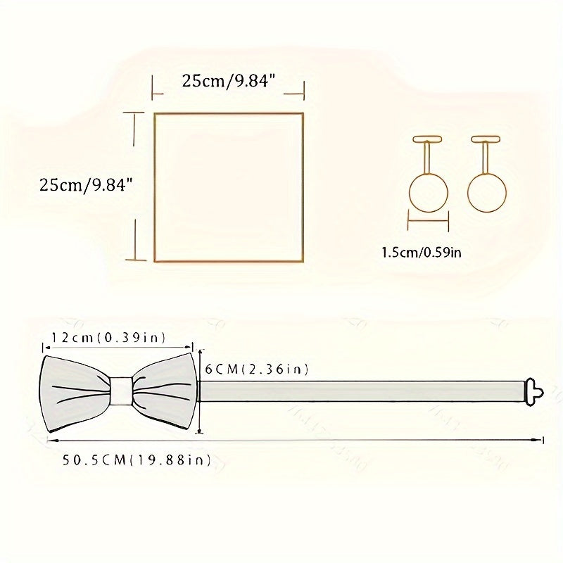 Set of 3 Wedding Accessories for Grooms and Groomsmen Bowtie Cufflinks and Pocket Towel