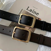Ladies Dress Jeans Belt with Metal Square Buckle and Adjustable PU Leather Waistband