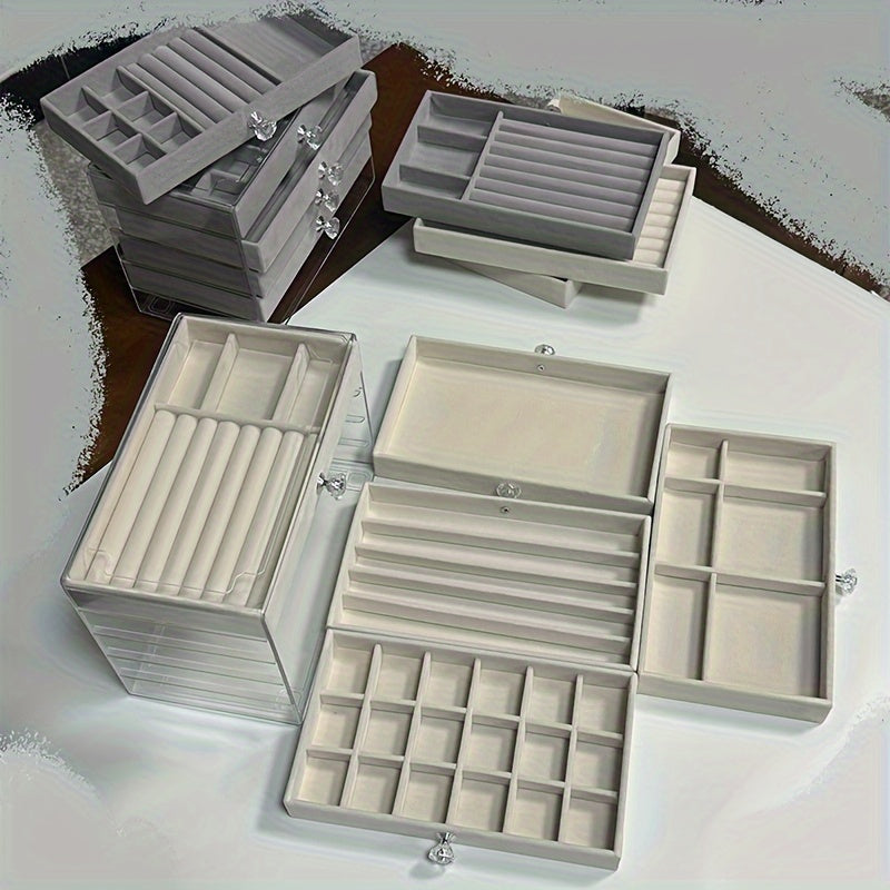 Clear Acrylic Jewelry and Shoe Storage Case with 5-Tier Velvet Organizer