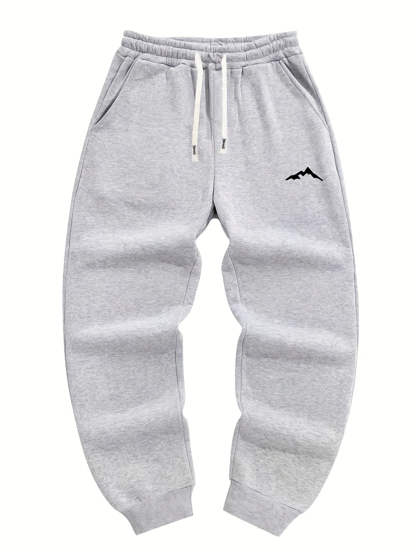 Plus Size Men's Fleece-Lined Mountain Print Sweatpants with Drawstring Waist for Fall Winter