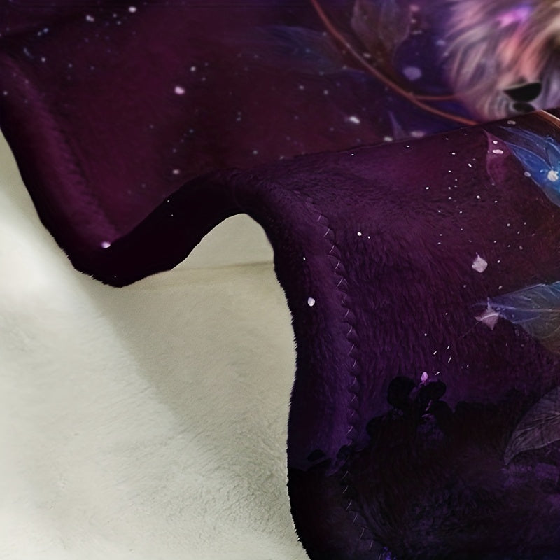 Starry Sky Wolf Print Flannel Blanket Soft Warm Throw for Couch Bed Camping Travel