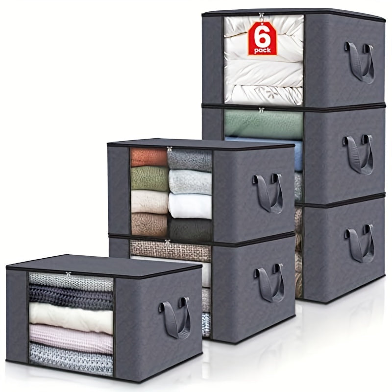 Large Capacity Fabric Storage Bins Set of 6 8 or 10 Foldable Closet Organizer for Bedding Clothes and Pillows Gray