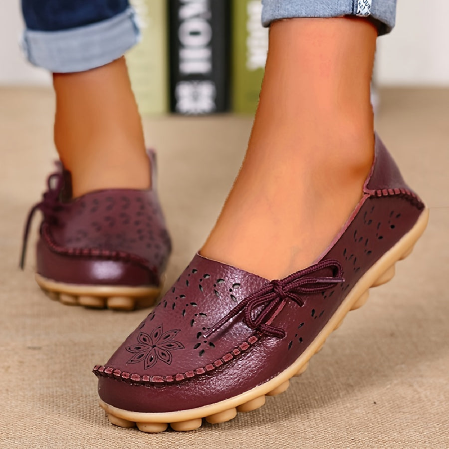 Women's Bowknot Flat Shoes Casual Loafers Hollow Out Slip On Comfortable