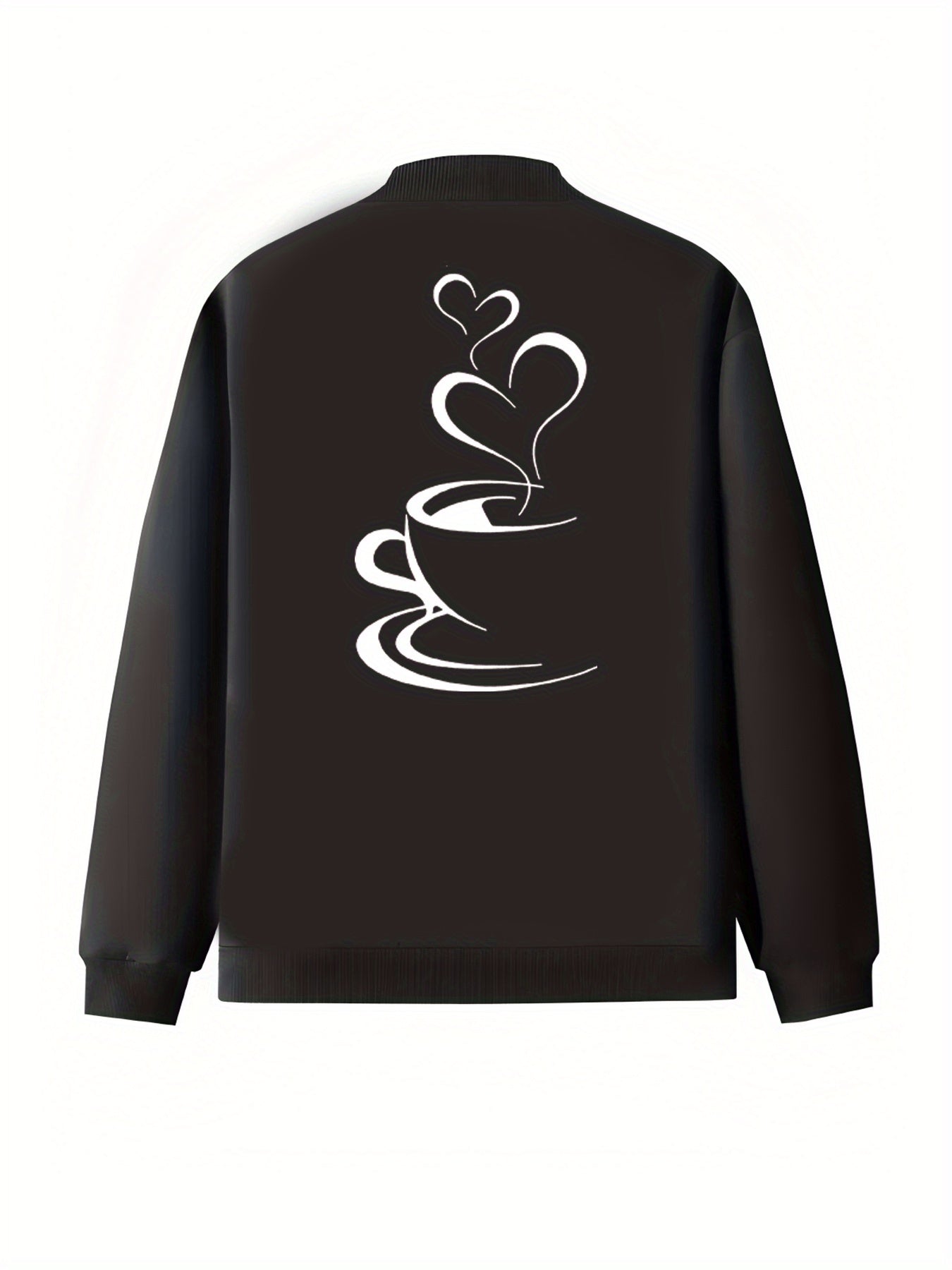 Women's Plus Size Black Jacket with White Back Baseball Collar All-Season Outerwear