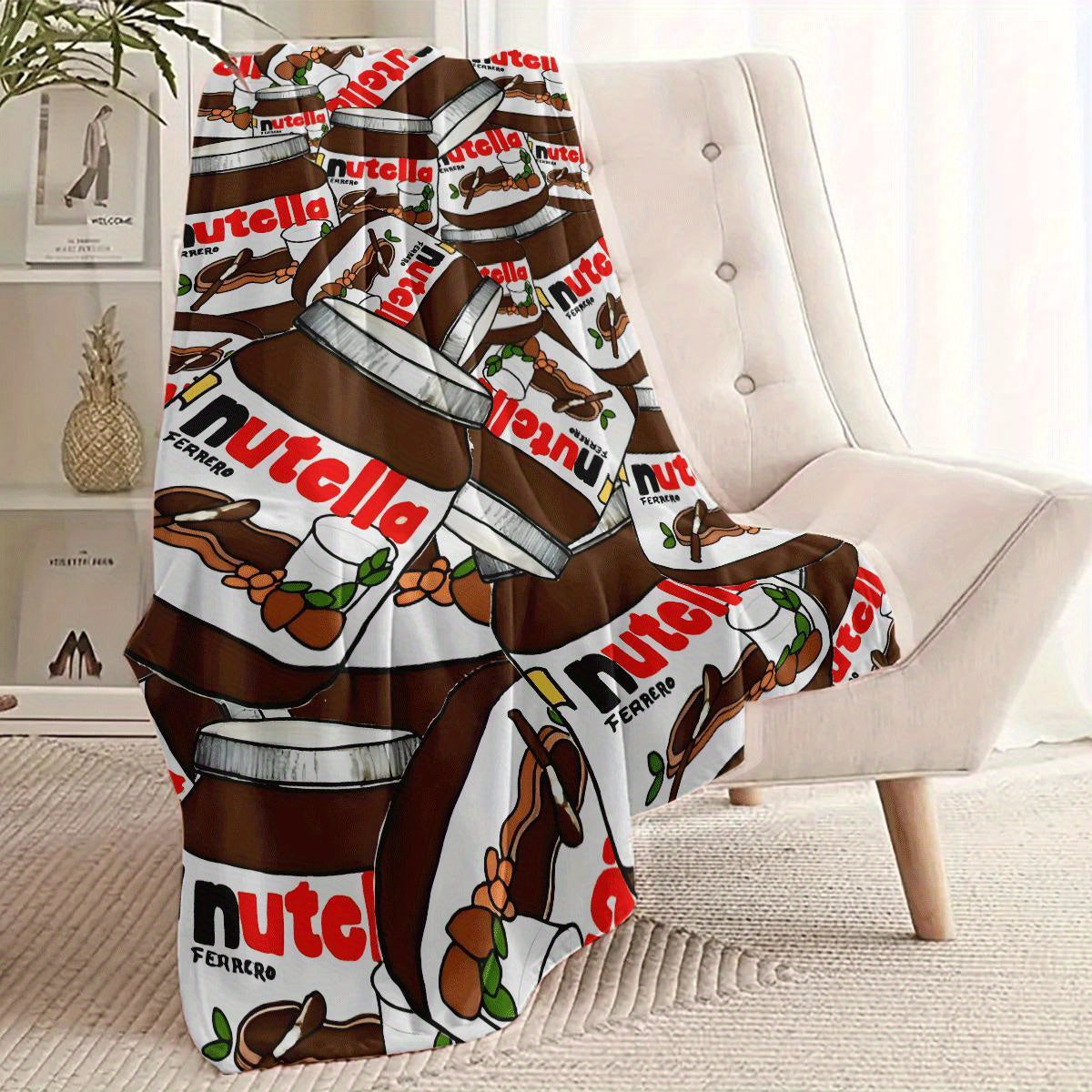 Nutella Print Flannel Blanket All-Season Hypoallergenic Lightweight Quilted Sofa Bed Travel