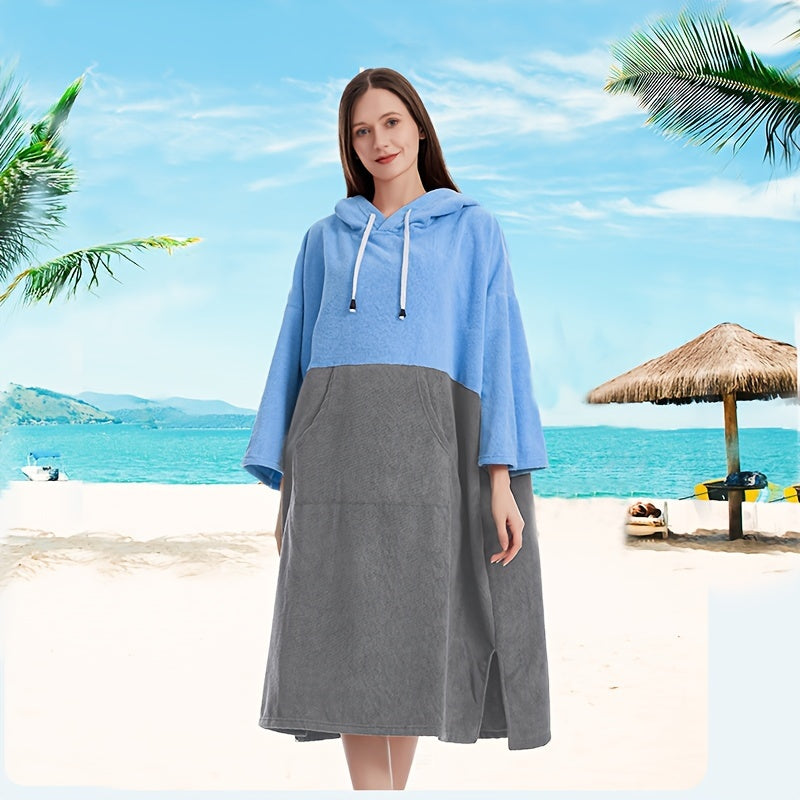 Color Blocking Hooded Changing Towel with Large Pocket for Beach and Pool