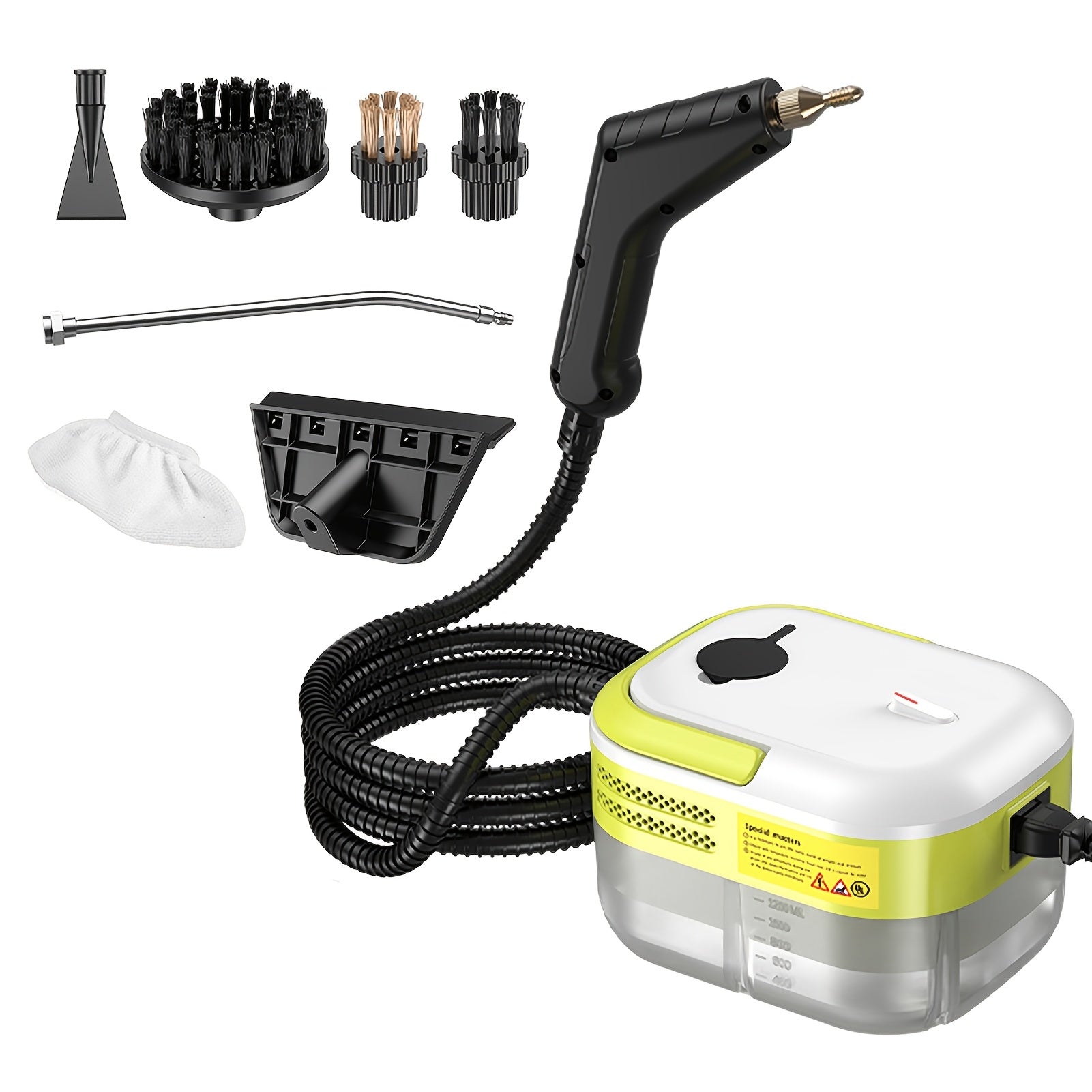 Portativ qo'l bilan ishlatiladigan bug' tozalagich, tez qiziydi, yuqori harorat, 1200ml suv tanki, 3 ta cho'tka boshli, lopata, deraza qirqgichi, mato qopqog'i, uzaytiriladigan tayoq, Evropa vilkasi, ≥600w quvvat, 220V-240V