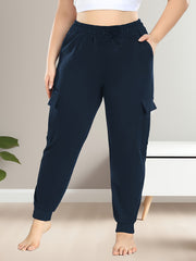 Pantalones cargo de talle alto para tallas grandes con bolsillos, poliéster elástico, cómodos