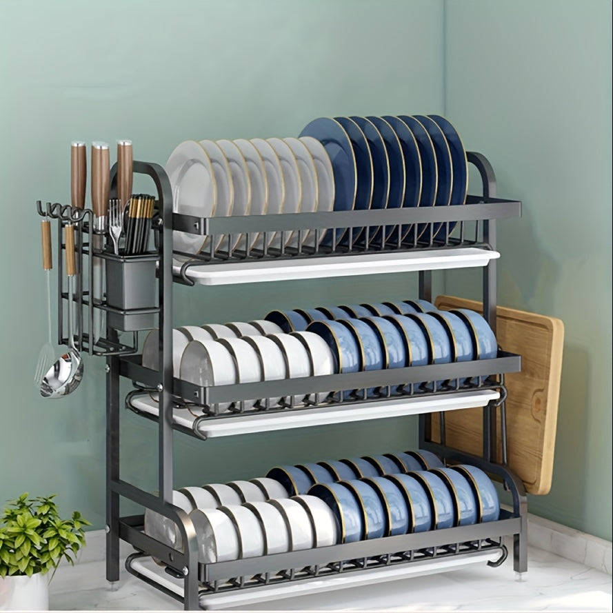 High-Quality Carbon Steel Anti-Rust Three-Layer Utensil Storage Rack for Kitchen