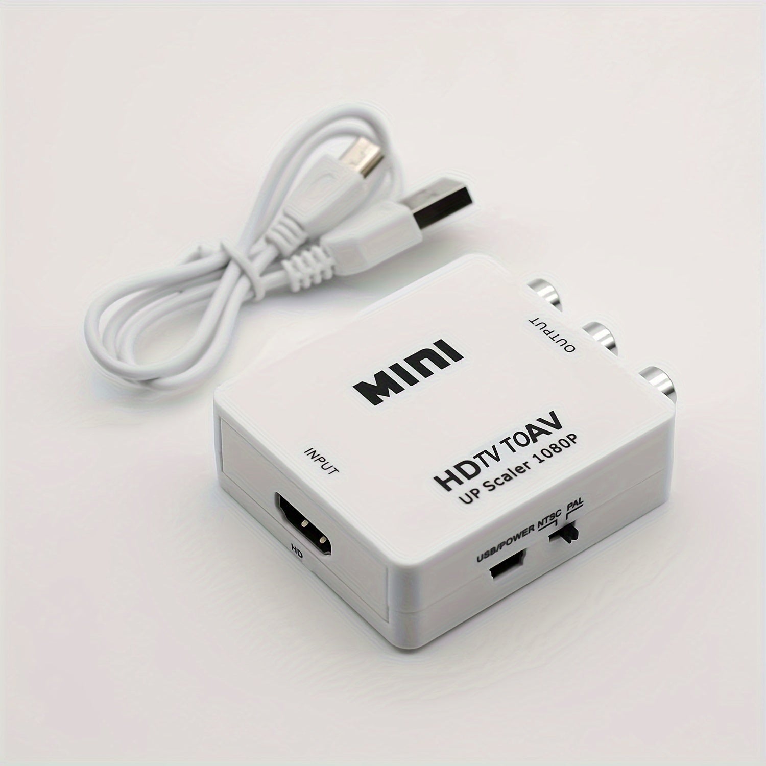 1080P RCA Adapter with USB Charging for PC Laptop HDTV DVD PAL NTSC Composite Video Audio White