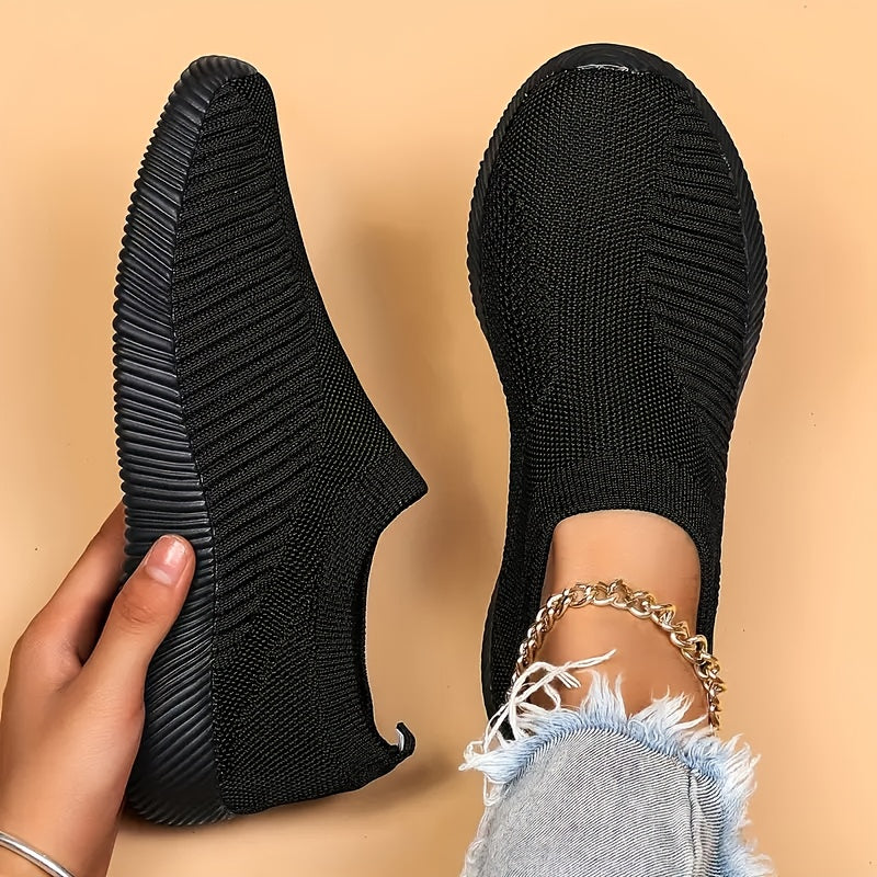 Women's Breathable Knit Sneakers Lightweight Running Shoes Solid Color Plus Size