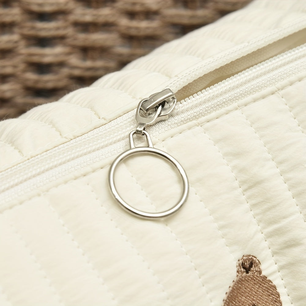 Spacious Embroidered Diaper Bag with Milk Bottle Organizer Multi-Functional Baby Stroller Hanging Bag