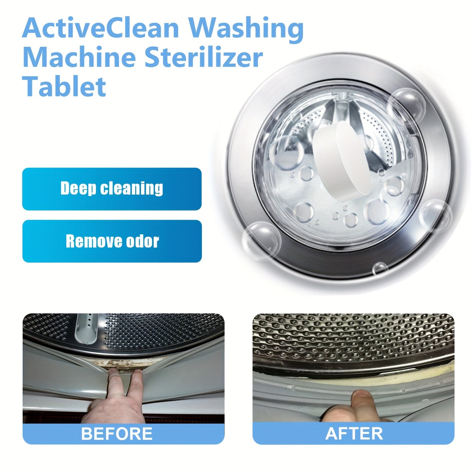 7 ta chuqur tozalash effervescent tabletkalari to'plami, kir yuvish mashinasi uchun, hidni yo'qotish va uy tozalash - batareyasiz