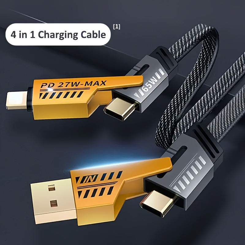 47.24 Inch Flat Fabric USB Type-C and Lighting Charging Cable for iPhone and Tablets