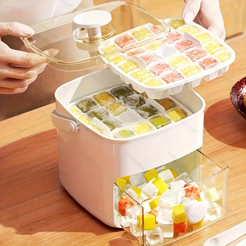 48- Muz kubiklari yasovchi, oson bosish qopqog'i bilan, katta sig'im, ikki qatlamli dizayn, muzlatgich uchun oziq-ovqat darajasidagi plastik qopqoq - viski va kokteyllar uchun ideal, zarur oshxona asbobi.