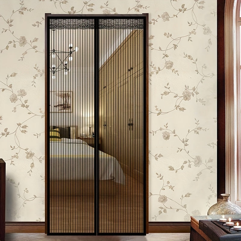 Avtomatik yopiladigan tarmoq bilan qora chiziqli magnit ekran eshigi, mo'loqdan himoya qilish uchun